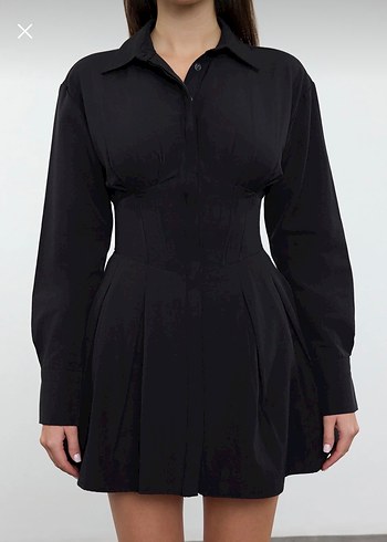 Korseli beli dekolteli siyah elbise - Görsel 4