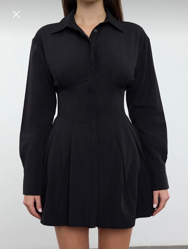 Korseli beli dekolteli siyah elbise - Görsel 4