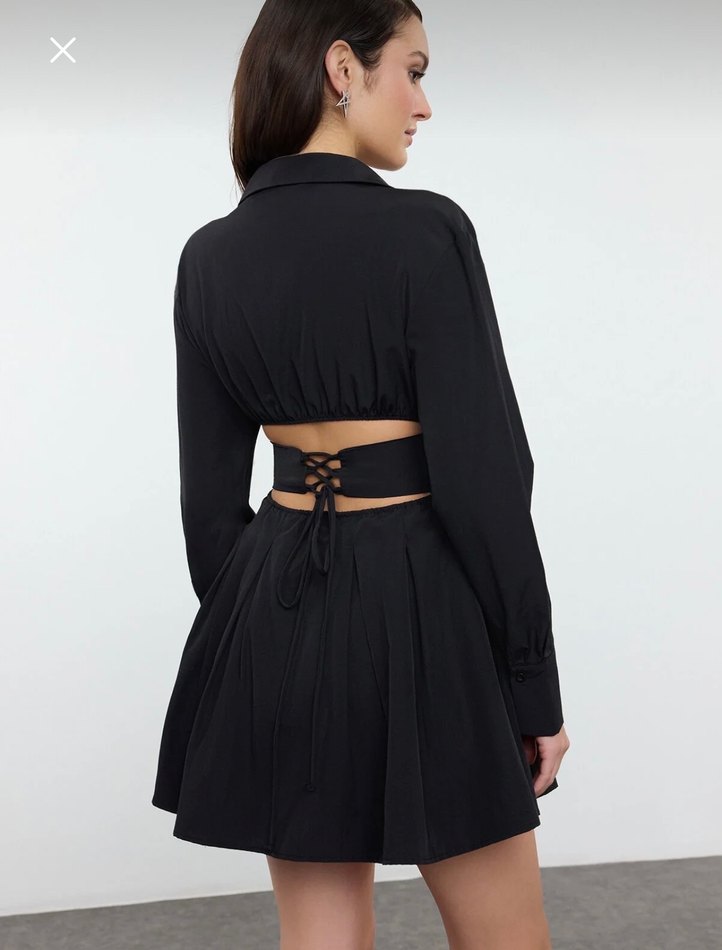 Korseli beli dekolteli siyah elbise - Görsel 3