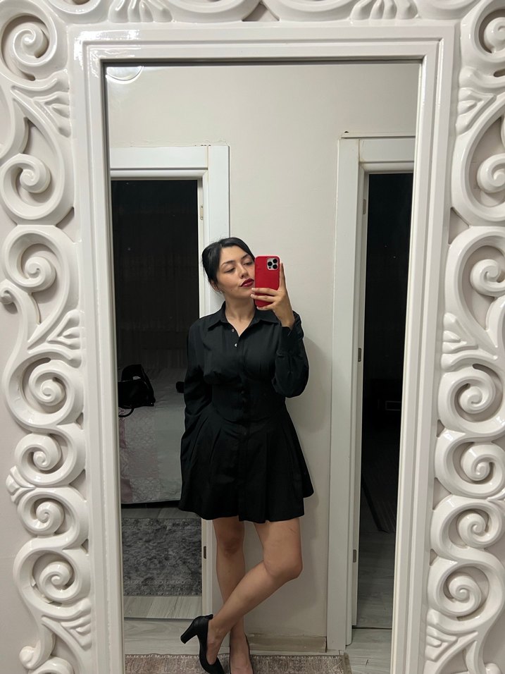 Korseli beli dekolteli siyah elbise - Görsel 2