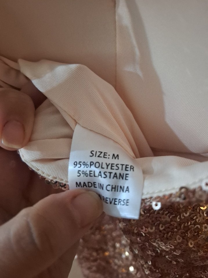 Zincir Askılı Rose Gold Payetli Mini Elbise  M Beden - Görsel 4