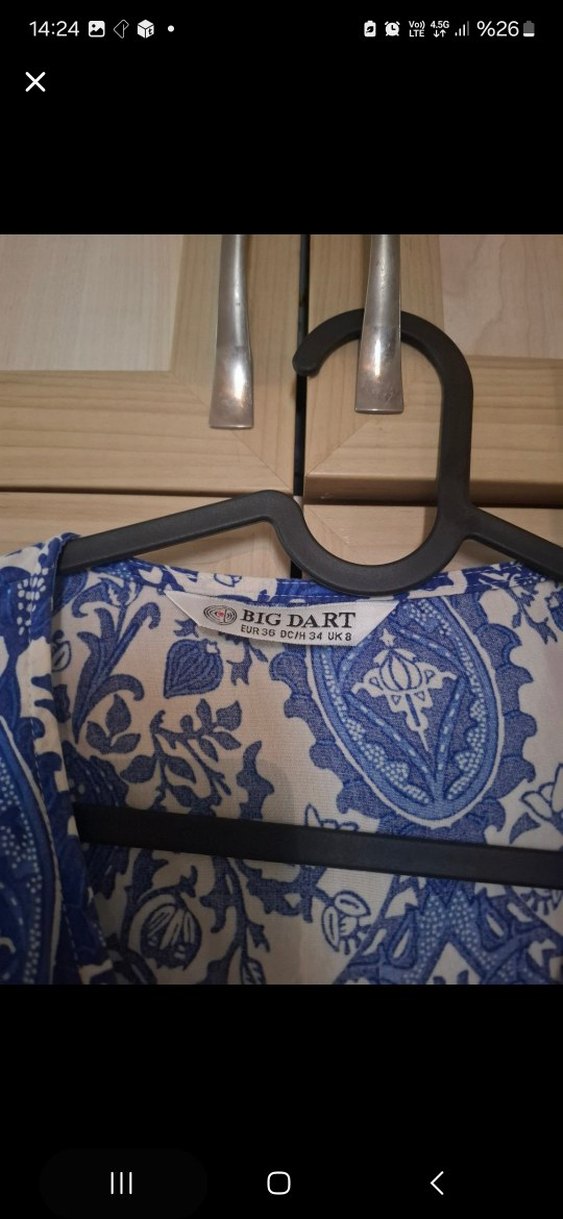  Big Dart Mavi-Beyaz Desenli Yazlık Elbise (36 Beden) - Görsel 3