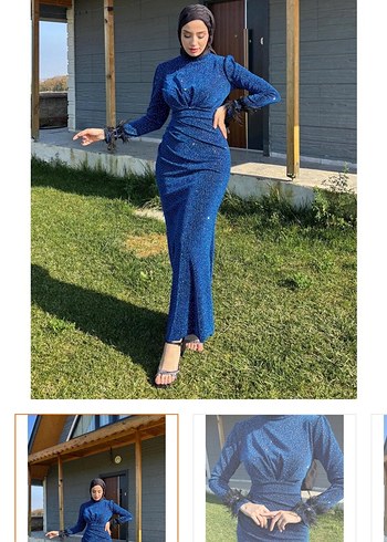 Parlak Mavi Drapeli Uzun Abiye Elbise - Görsel 3