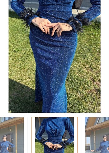 Parlak Mavi Drapeli Uzun Abiye Elbise - Görsel 2