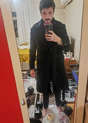 Kürklü Yaka Siyah Erkek KİP Marka Palto - Görsel 6