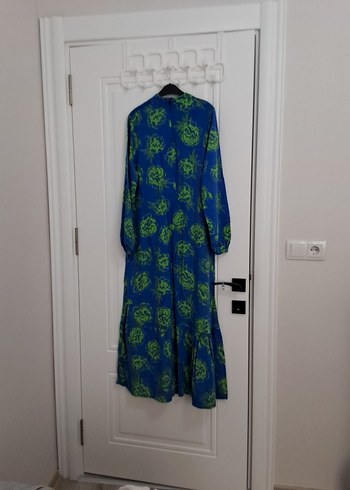 Uzun Kollu Mavi Bohem Uzun Elbise - Görsel 3