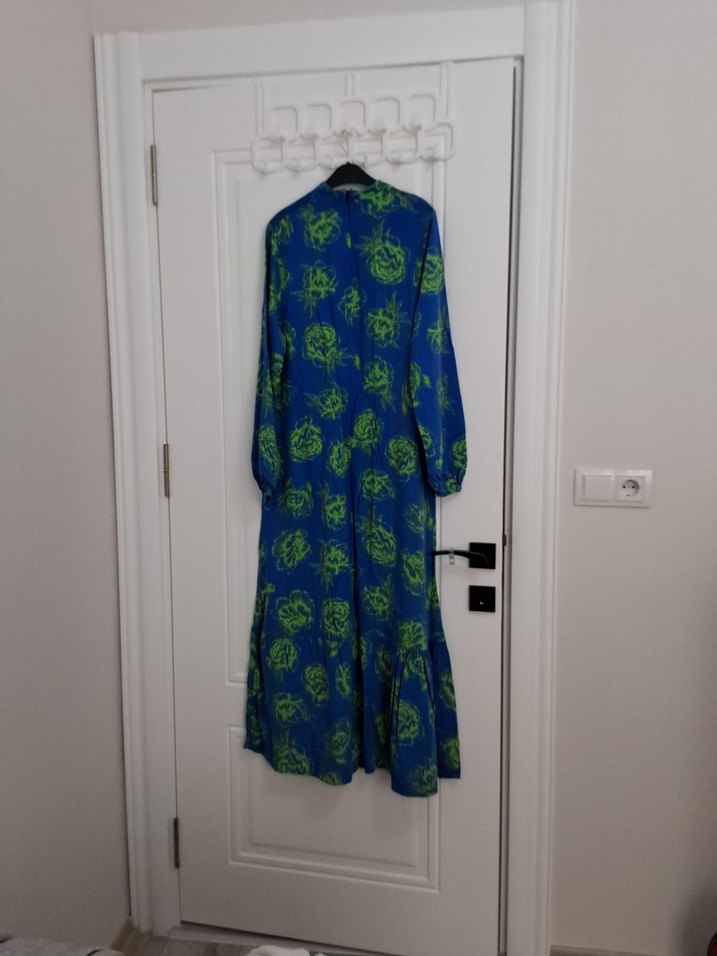 Uzun Kollu Mavi Bohem Uzun Elbise - Görsel 3