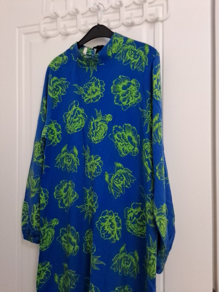 Uzun Kollu Mavi Bohem Uzun Elbise - Görsel 2