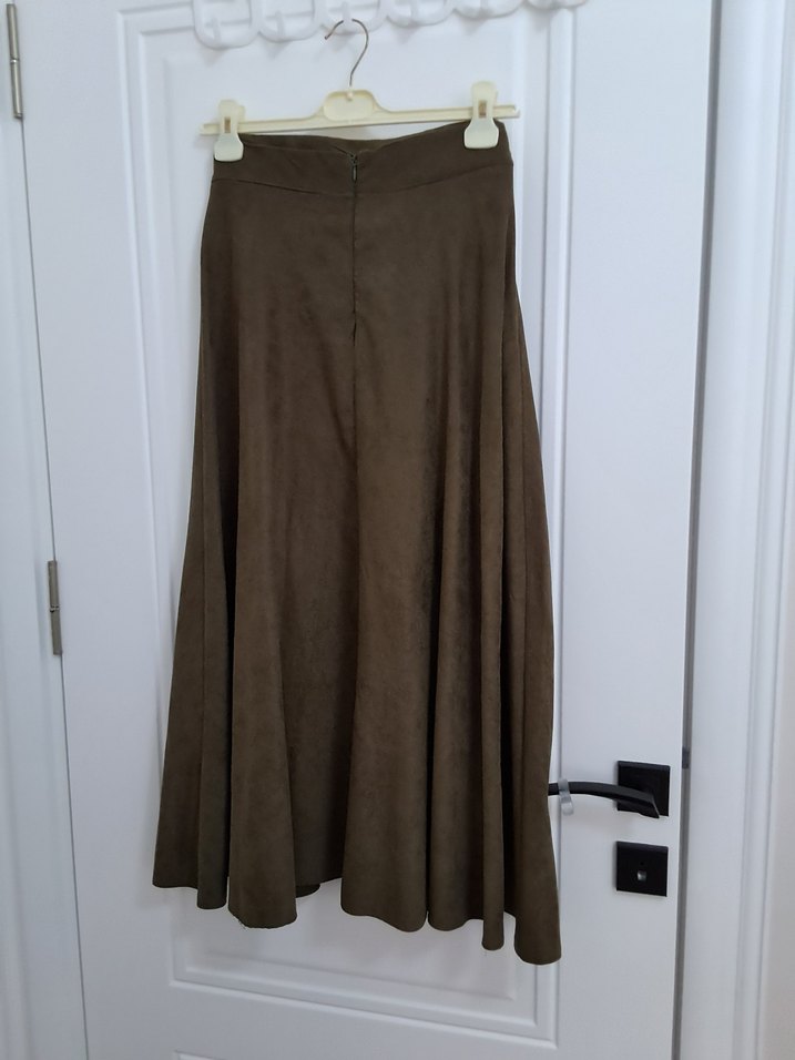 Kadın Bej Uzun Süet Etek - Görsel 2