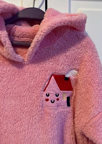 Kapüşonlu Pembe Kız Çocuk Bornoz - Görsel 2