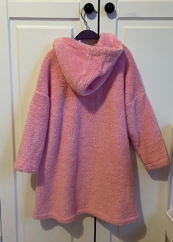 Kapüşonlu Pembe Kız Çocuk Bornoz - Görsel 5