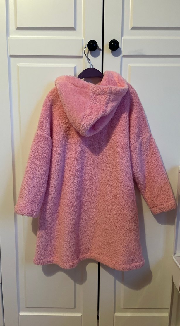 Kapüşonlu Pembe Kız Çocuk Bornoz - Görsel 5