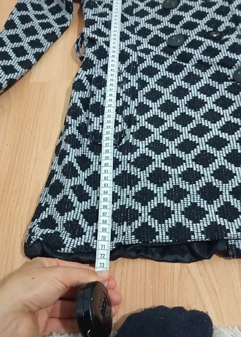 Kapüşonlu Uzun Gri Desenli Kadın Ceket - Görsel 5