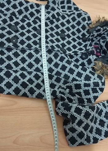 Kapüşonlu Uzun Gri Desenli Kadın Ceket - Görsel 6