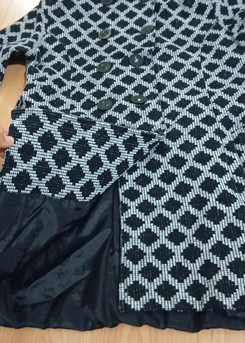 Kapüşonlu Uzun Gri Desenli Kadın Ceket - Görsel 2