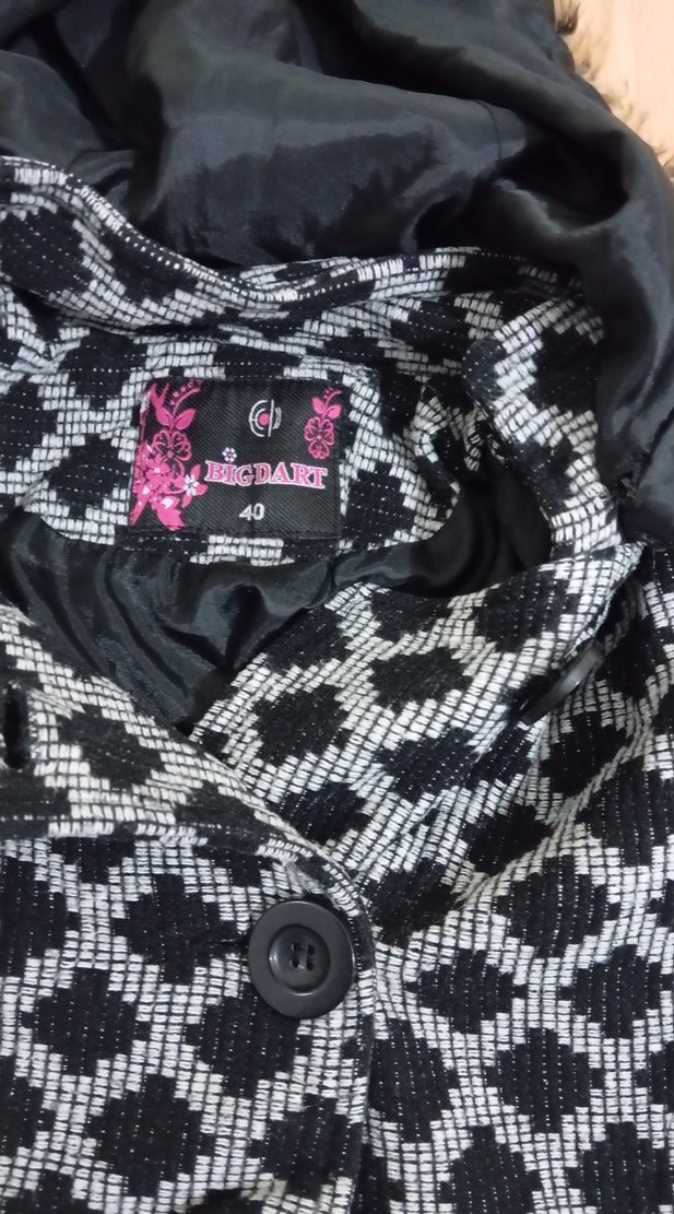 Kapüşonlu Uzun Gri Desenli Kadın Ceket - Görsel 4