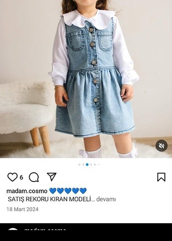 Mavi Düğmeli Kız Çocuk Kot Elbise