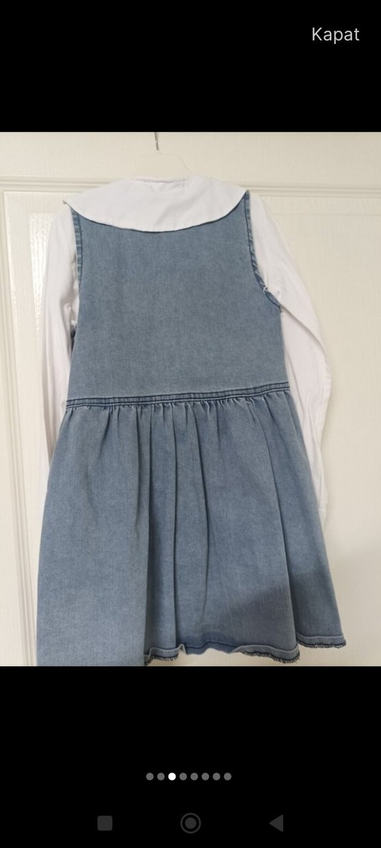 Mavi Düğmeli Kız Çocuk Kot Elbise - Görsel 4