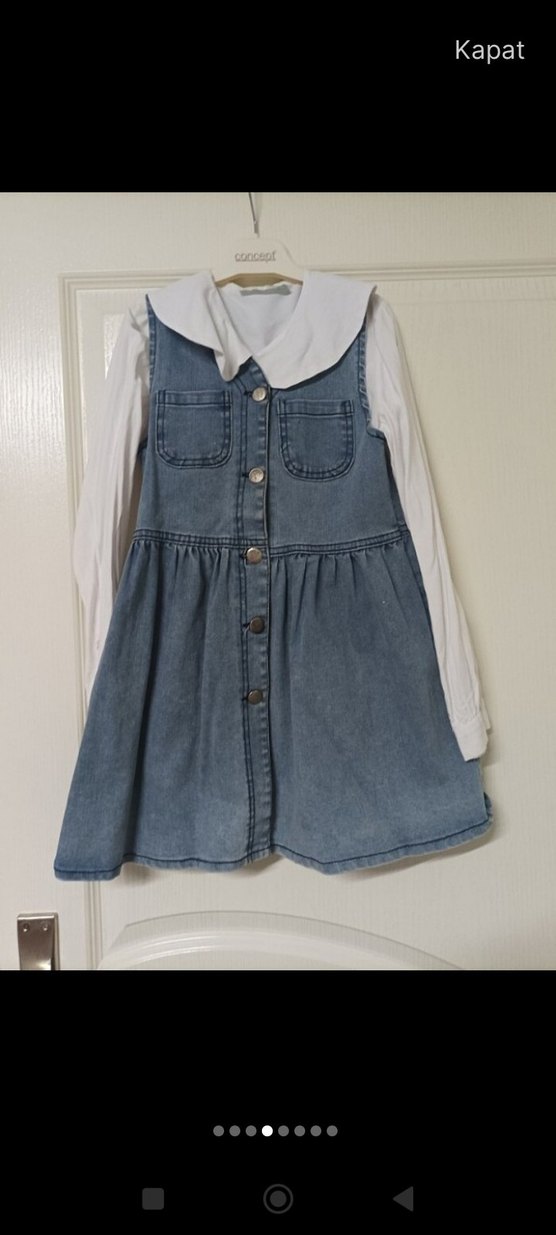 Mavi Düğmeli Kız Çocuk Kot Elbise - Görsel 2