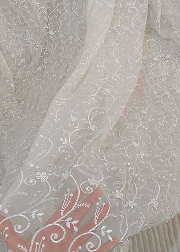 İşlemeli Krem Tül Perde - Görsel 2