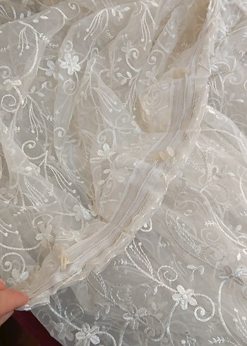 İşlemeli Krem Tül Perde - Görsel 5