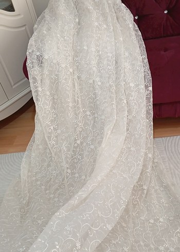 İşlemeli Krem Tül Perde - Görsel 3