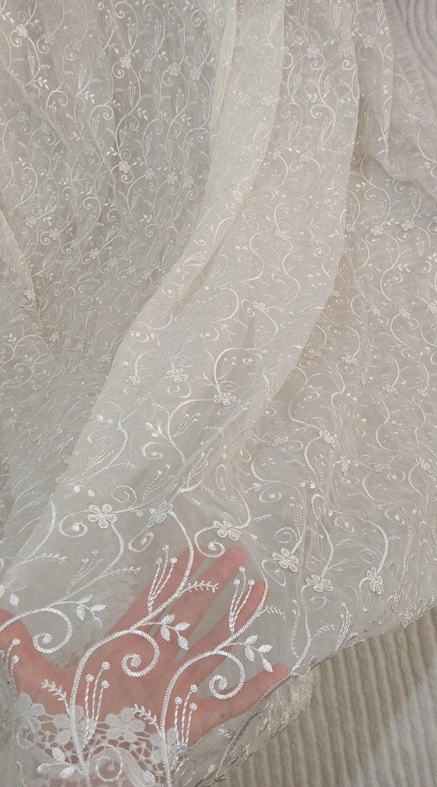 İşlemeli Krem Tül Perde - Görsel 2