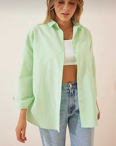 açık yeşil oversize gömlek