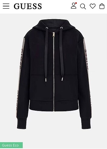 Kapşonlu Fermuarlı Kolları Özel Guess Taşlı Sweat