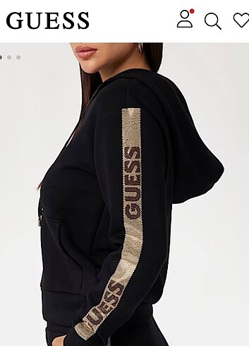 m Beden siyah Renk Kapşonlu Fermuarlı Kolları Özel Guess Taşlı Sweat