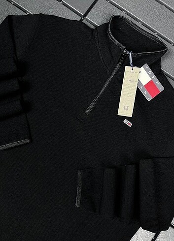 m Beden siyah Renk Tommy Yarım Fermuar Sweat