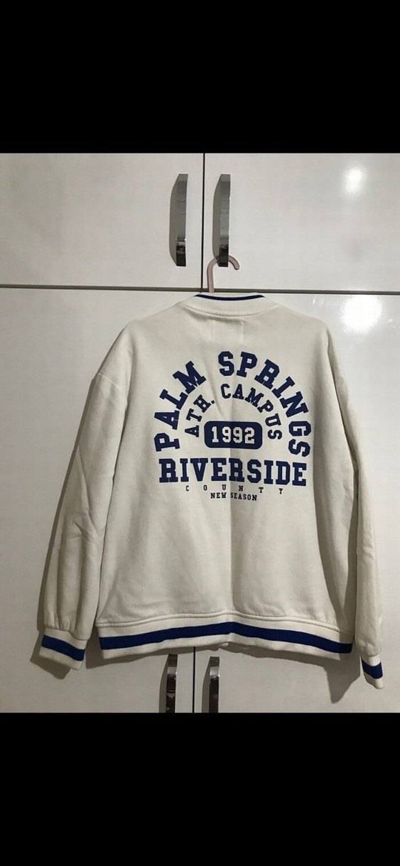 Baskılı Beyaz Kadın Ceket, Düğmeli, Rahat Kesim - Görsel 2