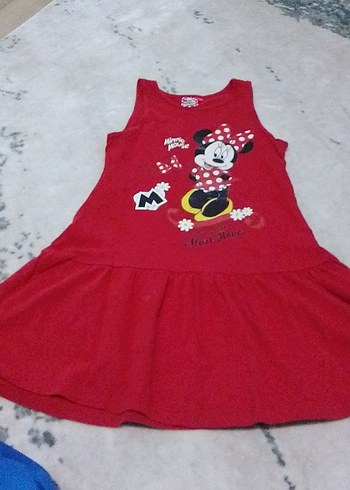 Kız Çocuk Kırmızı Minnie Baskılı Kolsuz Elbise
