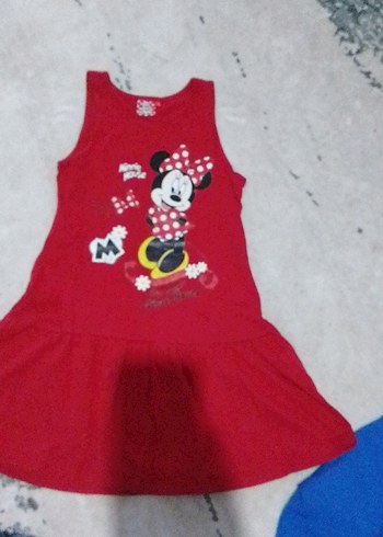 7 Yaş Beden kırmızı Renk Kız Çocuk Kırmızı Minnie Baskılı Kolsuz Elbise