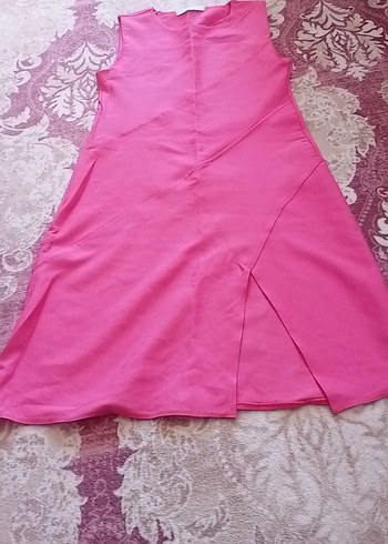 Pembe V Yaka Kolsuz Uzun Elbise