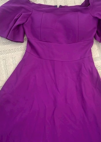 Mor Uzun Kollu Volanlı Elbise - Görsel 5