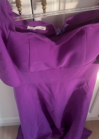 Mor Uzun Kollu Volanlı Elbise - Görsel 3