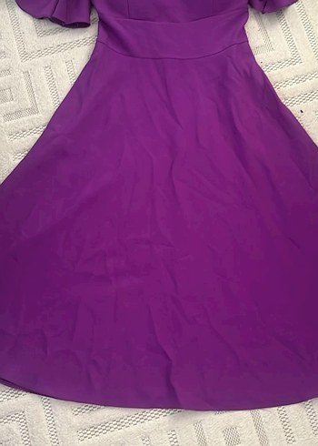 Mor Uzun Kollu Volanlı Elbise - Görsel 6