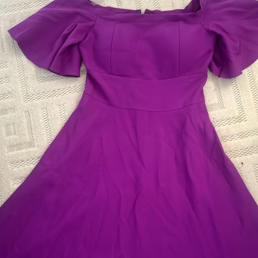 Mor Uzun Kollu Volanlı Elbise - Görsel 5