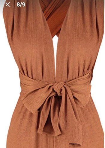 Tarçın renk Kemerli Uzun Kadın Tulum - Görsel 2