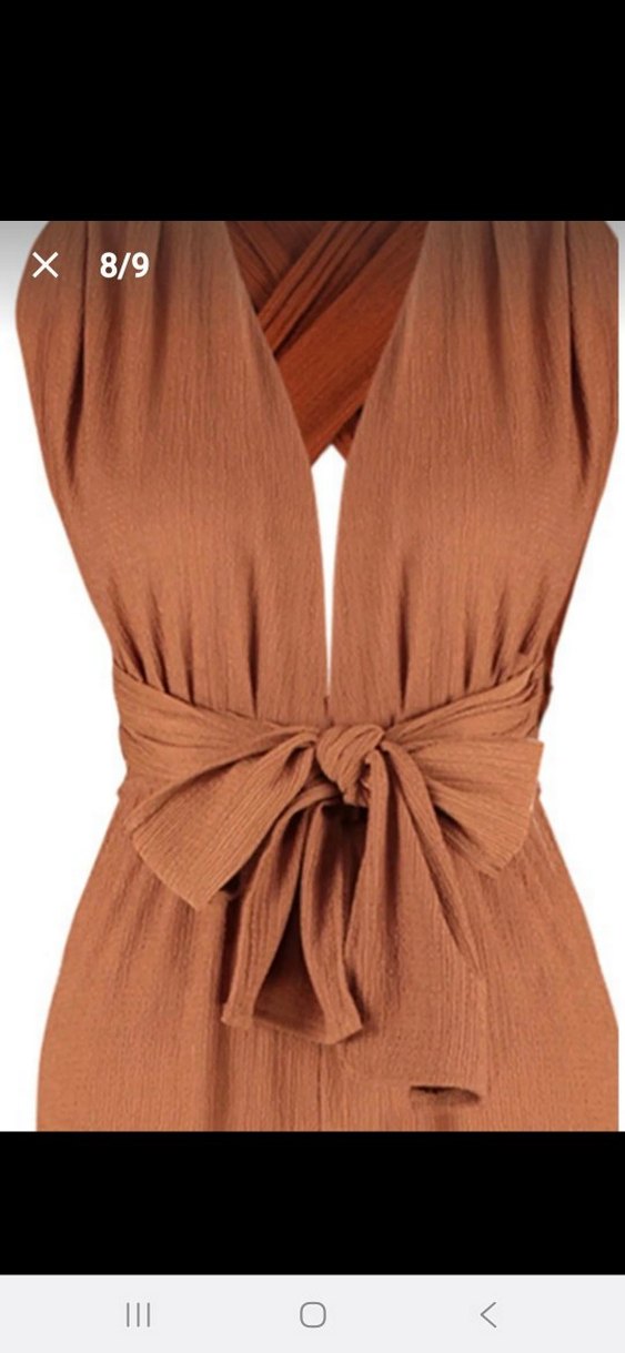 Tarçın renk Kemerli Uzun Kadın Tulum - Görsel 2