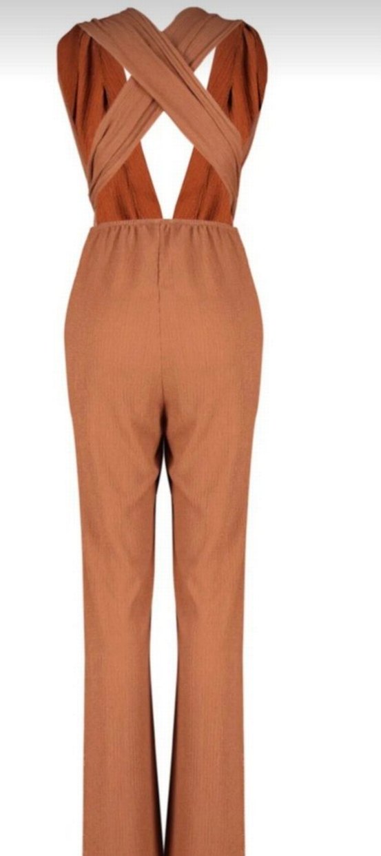 Tarçın renk Kemerli Uzun Kadın Tulum - Görsel 3