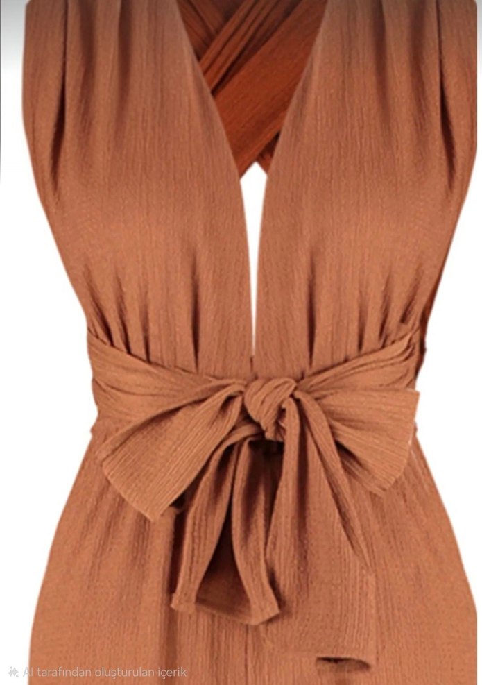 Tarçın renk Kemerli Uzun Kadın Tulum - Görsel 4