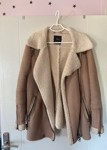 Kürklü Bej Süet Kadın Ceket bershka