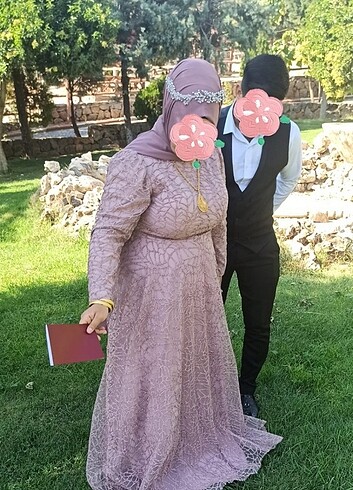 48 Beden pembe Renk Nikah abiyesi sadece 1 defa 2 saat giydim 