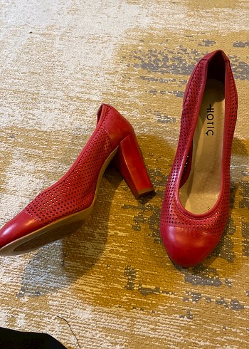 Hotiç Klasik Kırmızı Deri Topuklu Stiletto - Görsel 2