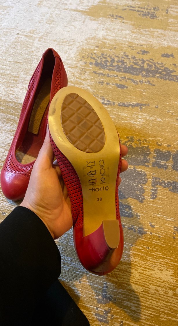 Hotiç Klasik Kırmızı Deri Topuklu Stiletto - Görsel 3