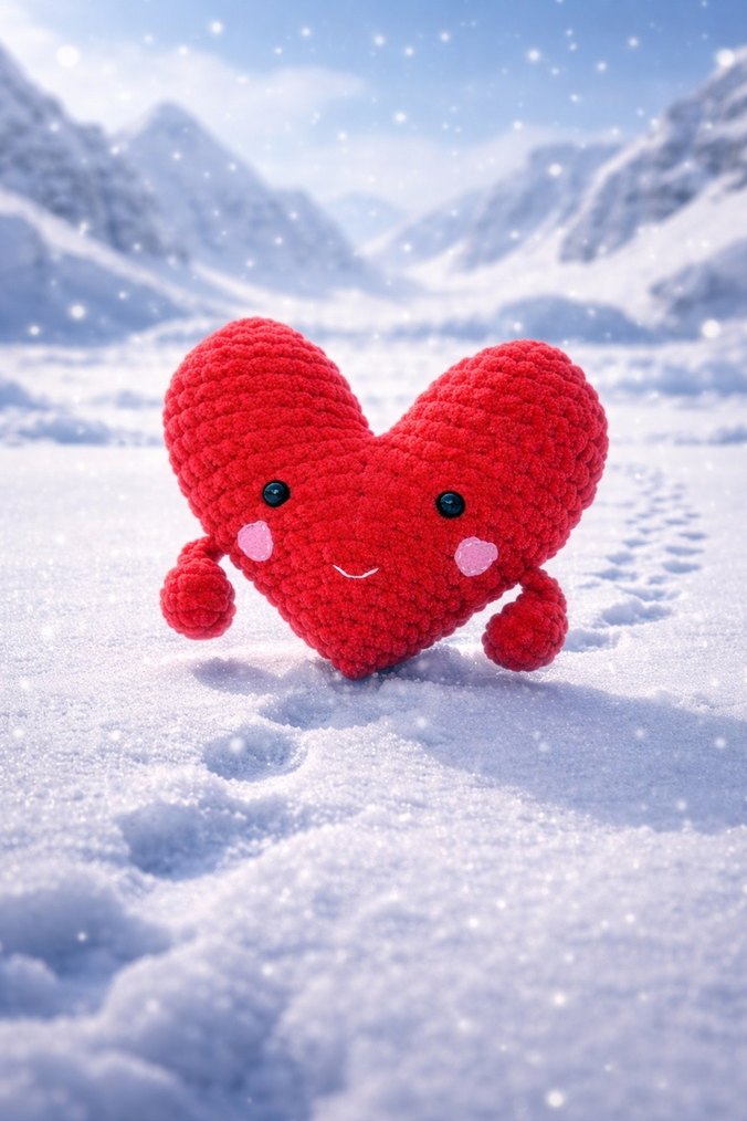 Renkli Kırmızı Kalp örgü  Oyuncak - Görsel 2