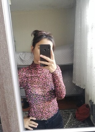 s Beden Transparan çiçekli H&M çiçekli bluz 