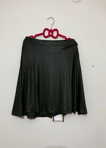 Düğmeli Haki Deri Etek - Görsel 2